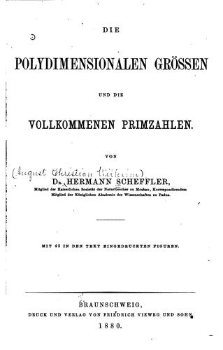 Cover for Die polydimensionalen Grössen und die vollkommenen Primzahlen