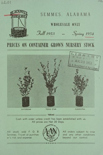 Cover for Prices on container grown nursery stock