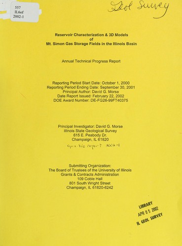 Cover for Reservoir characterization & 3D models of Mt. Simon gas storage fields in the Illinois basin