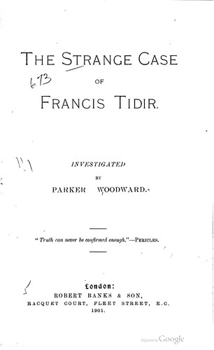 Cover for The strange case of Francis Tidir