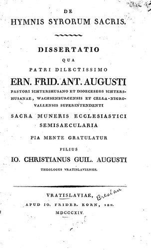 Cover for De hymnis Syrorum sacris.