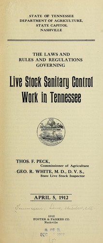 Cover for The laws and rules and regulations governing live stock sanitary control work in Tennessee ...