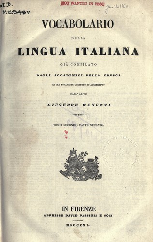 Cover for Vocabolario della lingua italiana