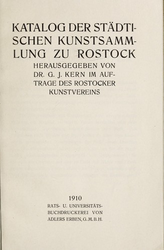 Cover for Katalog der stÃ¤dtischen Kunstsammlung zu Rostock