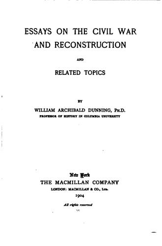 Cover for Essays on the civil war and reconstruction and related topics