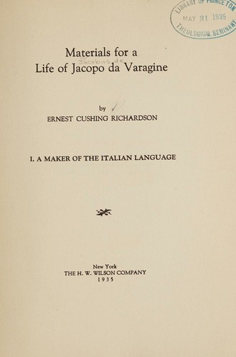 Cover for Materials for a life of Jacopo da Varagine.