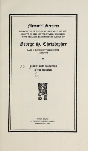 Cover for Memorial services held in the House of Representatives and Senate of the United States