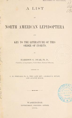 Cover for list of the North American Lepidoptera and key to the literature of this order of insects