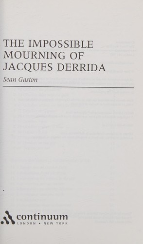 Cover for IMPOSSIBLE MOURNING OF JACQUES DERRIDA.