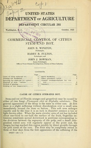 Cover for Commercial control of citrus stem-end rot