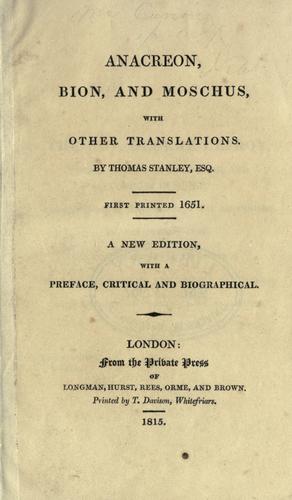 Cover for Anacreon, Bion, and Moschus, with other translations