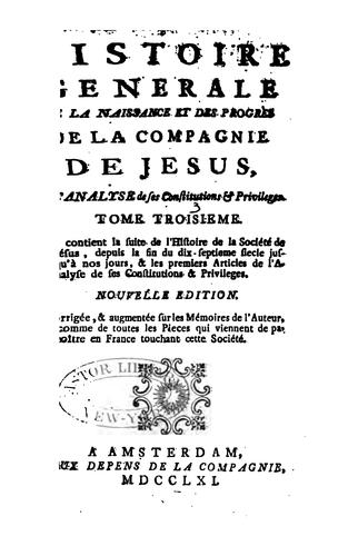Cover for Histoire générale de la Naissance et Progrès de la Compagnie de Jésus