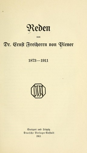 Cover for Reden von dr. Ernst freiherrn von Plener