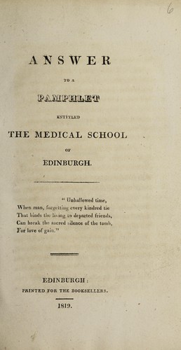 Cover for Answer to a pamphlet entitled The medical school of Edinburgh