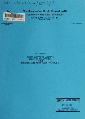 Cover for Independent State Auditor's report on the activities of the Berkshire Community Action Council