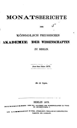 Cover for Monatsberichte der Königlichen preussische Akademie des Wissenschaften zu Berlin