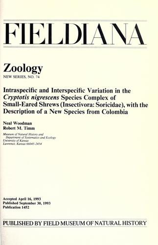 Cover for Intraspecific and interspecific variation in the Cryptotis nigrescens species complex of small-eared shrews (Insectivora, Soricidae)