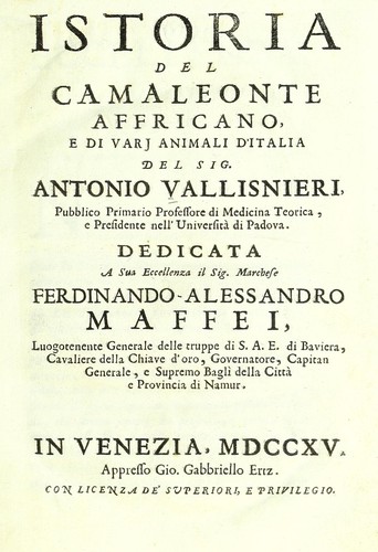 Cover for Istoria del Camaleonte affricano, e di varj animali d'Italia ...