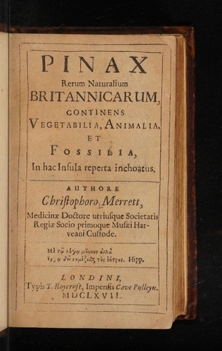 Cover for Pinax rerum naturalium Britannicarum, continens vegetabilia, animalia, et fossilia, in hac insula reperta inchoatus