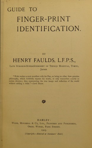 Cover for Guide to finger-print identification