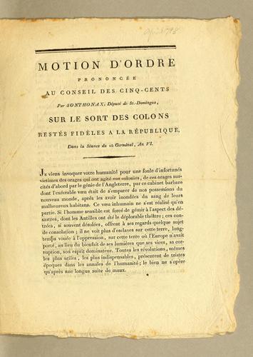 Cover for Motion d'ordre prononcée au Conseil des cinq-cents