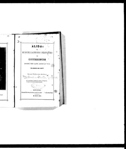 Cover for Alida, or, Miscellaneous sketches of occurrences during the late American war, founded on fact