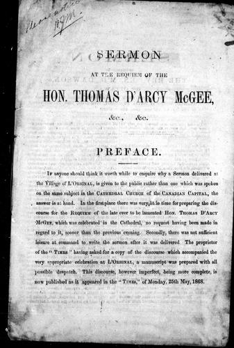 Cover for Sermon at the requiem of the Hon. Thomas d'Arcy McGee