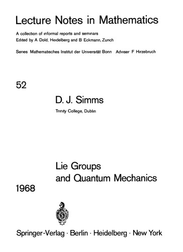 Cover for Lie groups and quantum mechanics