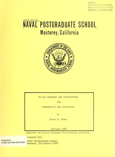 Cover for HP-41C programs and instructions for probability and statistics
