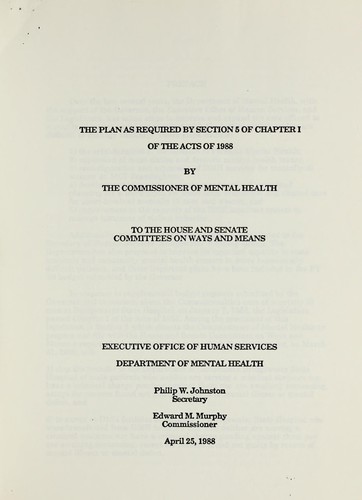 Cover for The plan as required by Section 5 of Chapter 1 of the Acts of 1988