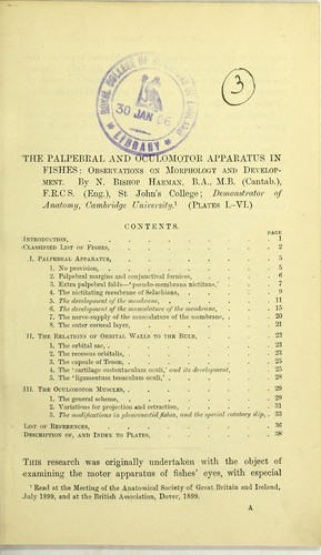 Cover for The palpebral and oculomotor apparatus in fishes