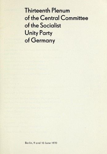 Cover for Thirteenth Plenum of the Central Committee of the Socialist Unity Party of Germany