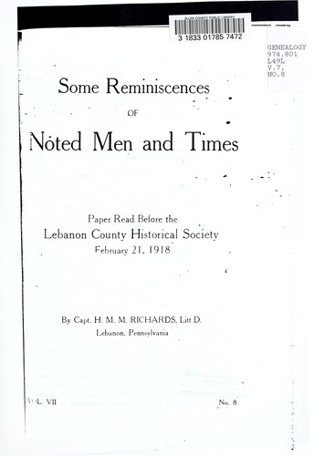 Cover for Some reminiscences of noted men and times