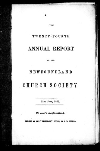 Cover for The twenty-fourth annual report of the Newfoundland Church Society, 22nd June, 1865
