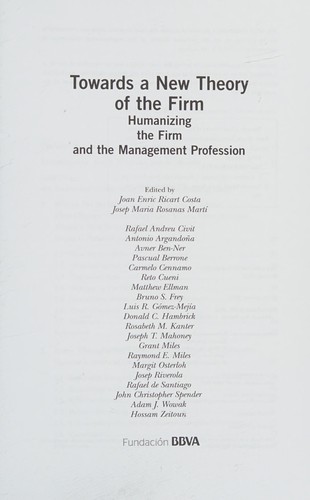 Cover for Towards a new theory of the firm