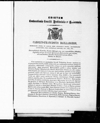 Cover for Edictum convocationis concilii provincialis IV quebecensis