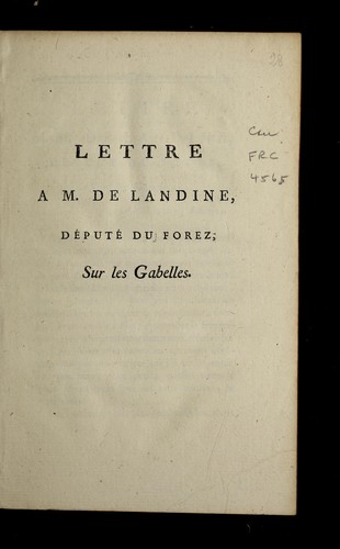 Cover for Lettre a M. de Landine, de pute  du Forez
