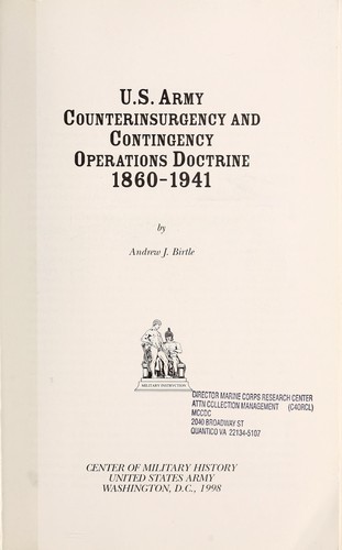 Cover for U.S. Army counterinsurgency and contingency operations doctrine, 1860-1941