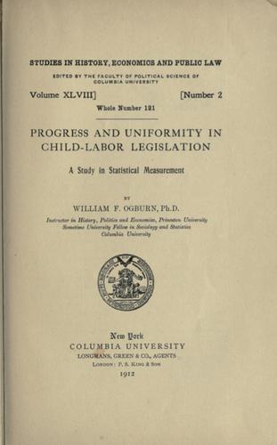 Cover for Progress and uniformity in child-labor legislation