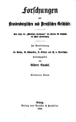 Cover for Forschungen zur Brandenburgischen und preussischen Geschichte