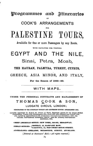 Cover for Programmes and itineraries of Cook's arrangements for Palestine tours ...