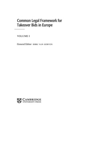 Cover for Common legal framework for takeover bids in Europe