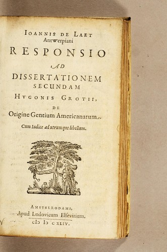 Cover for Ioannis de Laet Antwerpiani Responsio ad dissertationem secundam Hugonis Grotii, De origine gentium Americanarum