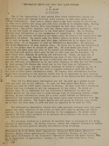 Cover for Information serves the whole farm labor program