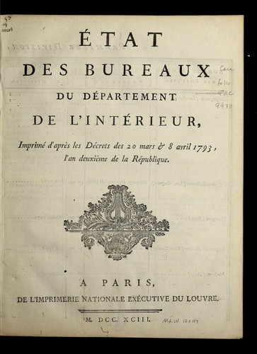 Cover for E tat des bureaux du De partement de l'inte rieur