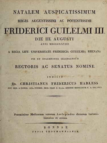 Cover for Natalem ... Friderici Guilielmi III ... celebrandum ...