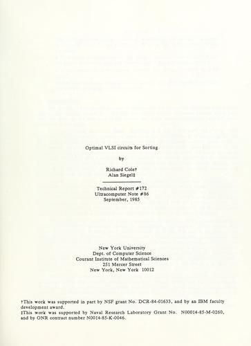 Cover for Optimal VLSI circuits for sorting
