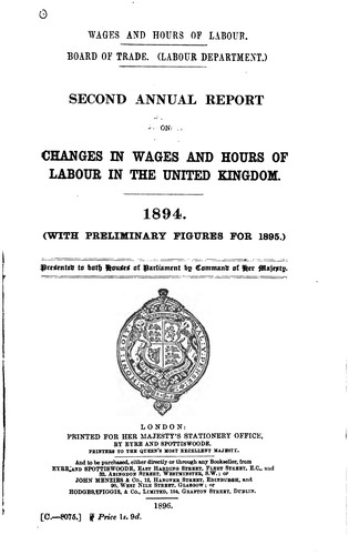 Cover for Wages and Hours of Labour ...: Report on Changes in Rates of Wages and Hours ...