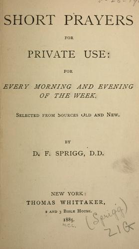 Cover for Short prayers for private use