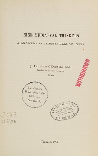 Cover for Nine mediaeval thinkers